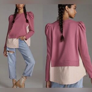 Anthropologie Maeve Layered Tunic  Puff Sleeve Sweatshirt Size XS